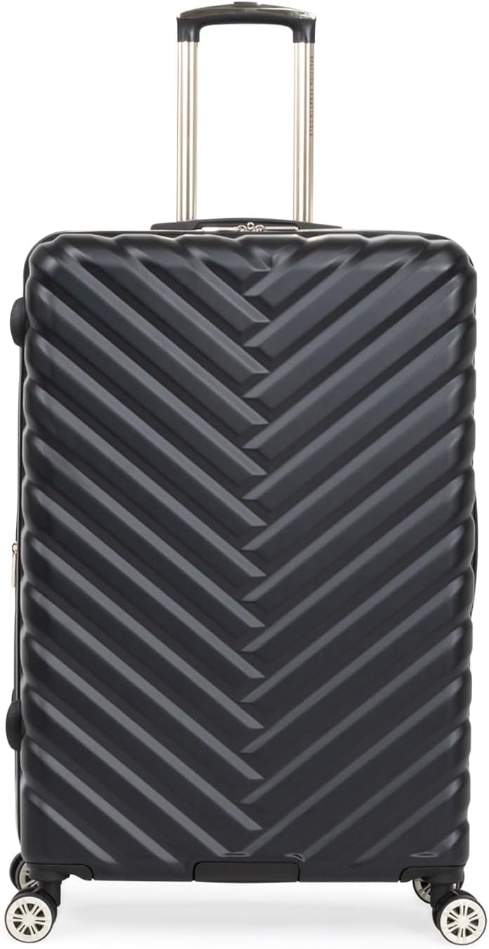 Kenneth Cole REACTION Madison Square Lightweight Hardside Chevron Expandable Spinner Luggage, Black, 24-Inch Checked
