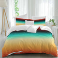 Bohemian Gradient Green Duvet Cover Set Queen Size 4 Pieces Modern Minimalist Orange Yellow Black Ocean Beach Bedding Set with Zipper Closure,1 Comforter Cover 86x86 Inches 1 Flat Sheet&2 Pillow Cases