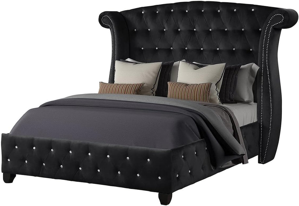 Luxury Bedroom Furniture Set - Modern Elegance with Crystal Tufted Detail, Spacious Storage, Ball Bearing Glides, and Dovetail Drawer Joints (Black,Full Bed)
