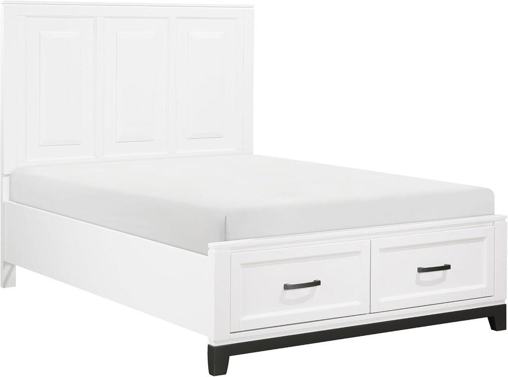 White Finish Bedroom Furniture Set Full Size 6pcs Platform Bed with Drawers Transitional Style