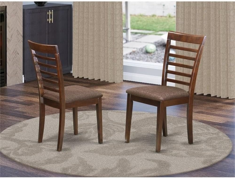 East West Furniture MLC-MAH-C Milan Dining Room Chairs - Linen Fabric Upholstered Wood Chairs, Set of 2, Mahogany