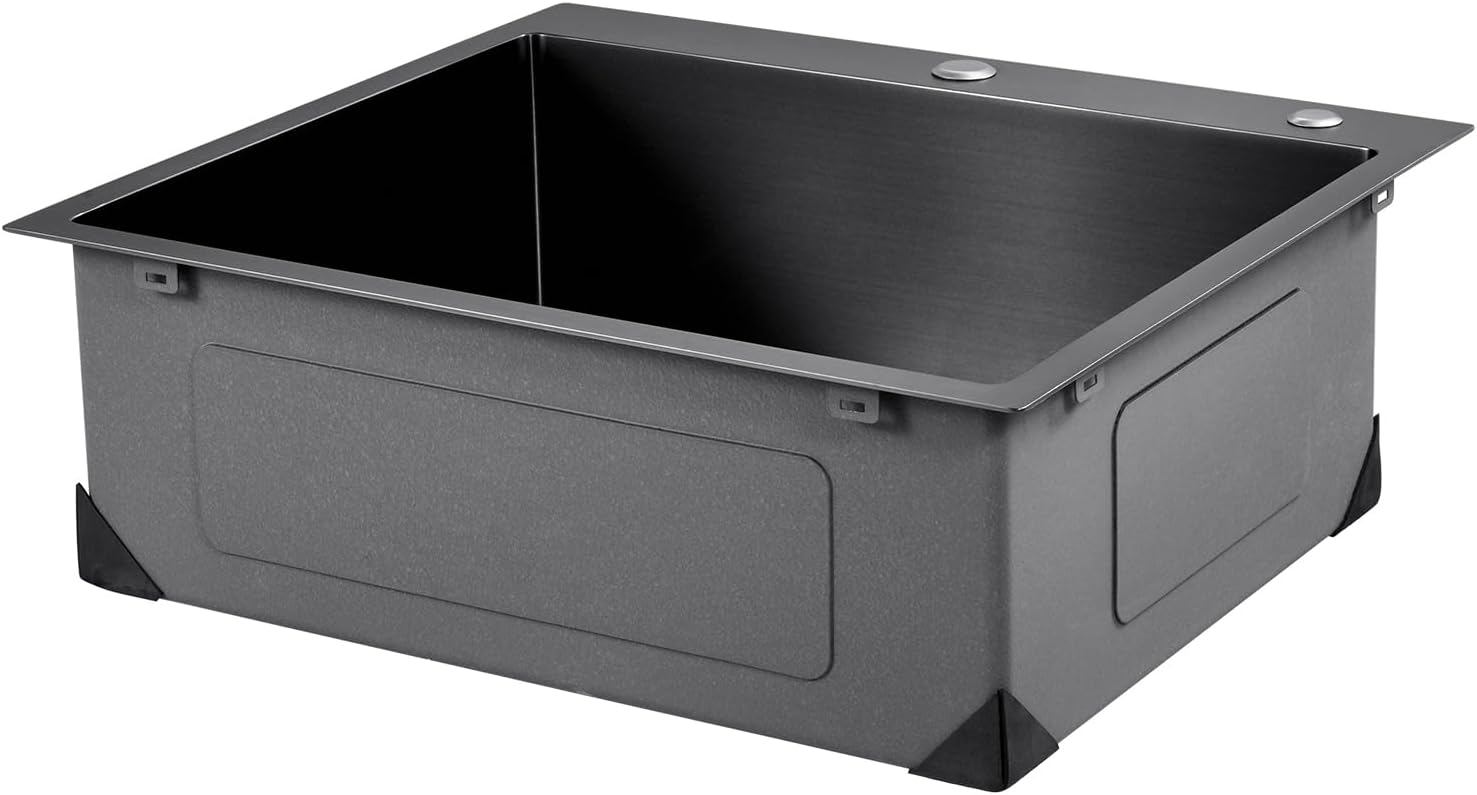 VEVOR 25' Recessed Kitchen Sink 9' Deep Top Mount Single Bowl Kitchen Sink 304 Stainless Steel Sink with Filter Basket Perfect for Home, RV, Laundry Room, Bar