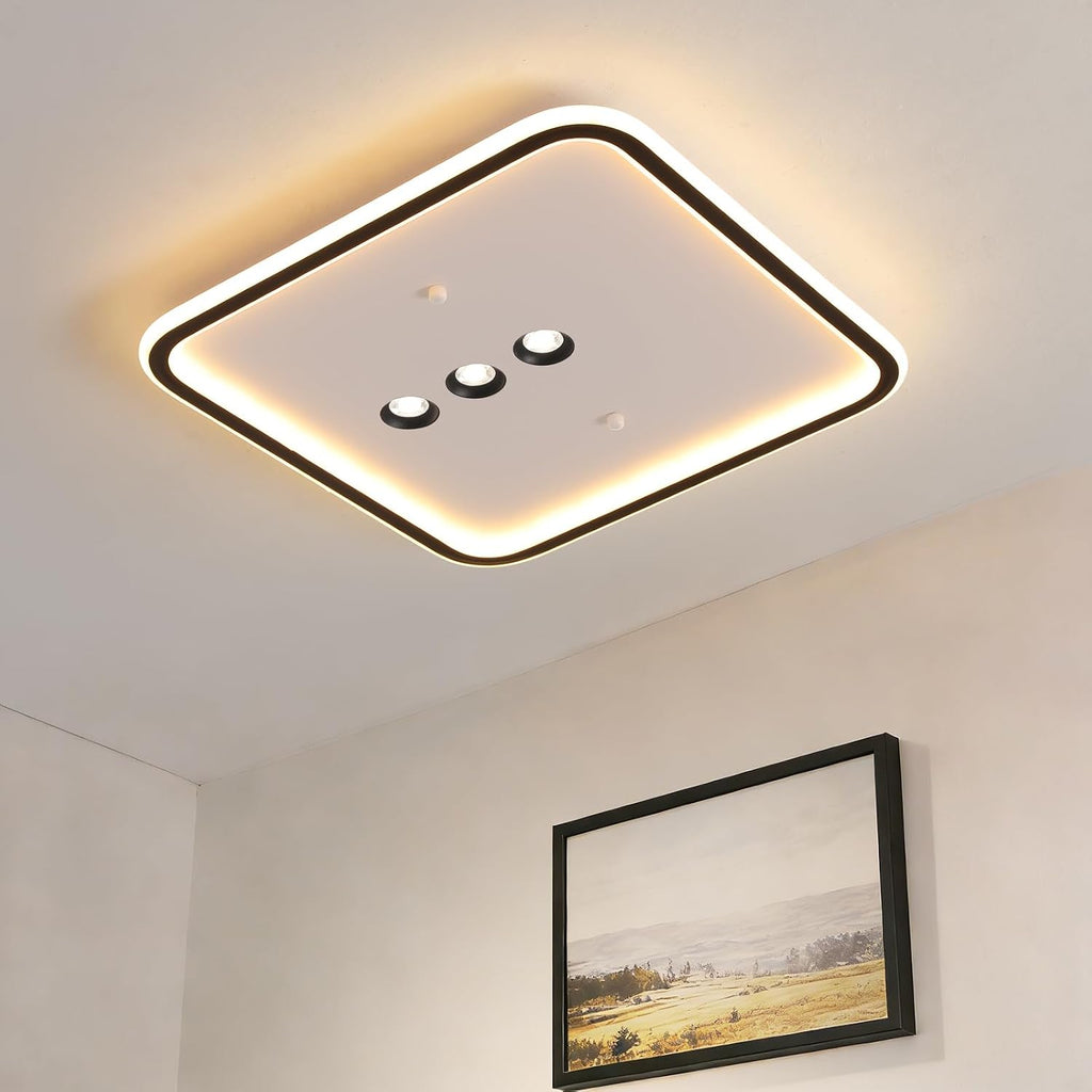Shine LUEST Square Diamond LED Ceiling Light with 3 Adjustable Spotlights, Dimmable Flush Mount Lighting Fixture, Black & White for Bedroom Living Room Kitchen Hallway