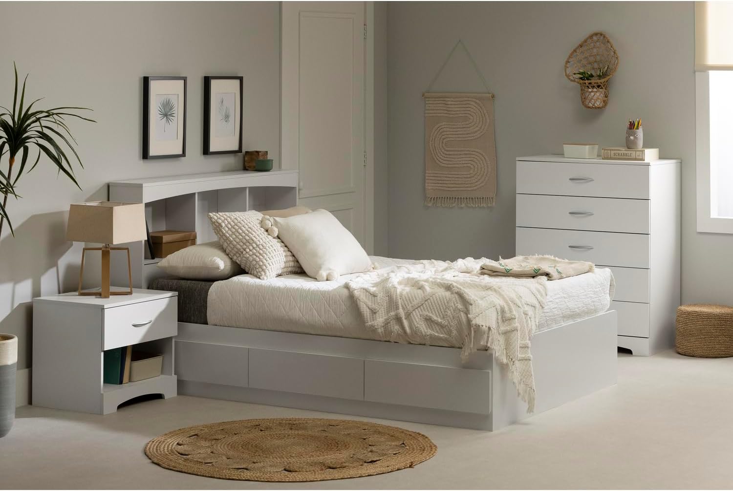 South Shore Step One Bookcase Headboard, Full, Pure White