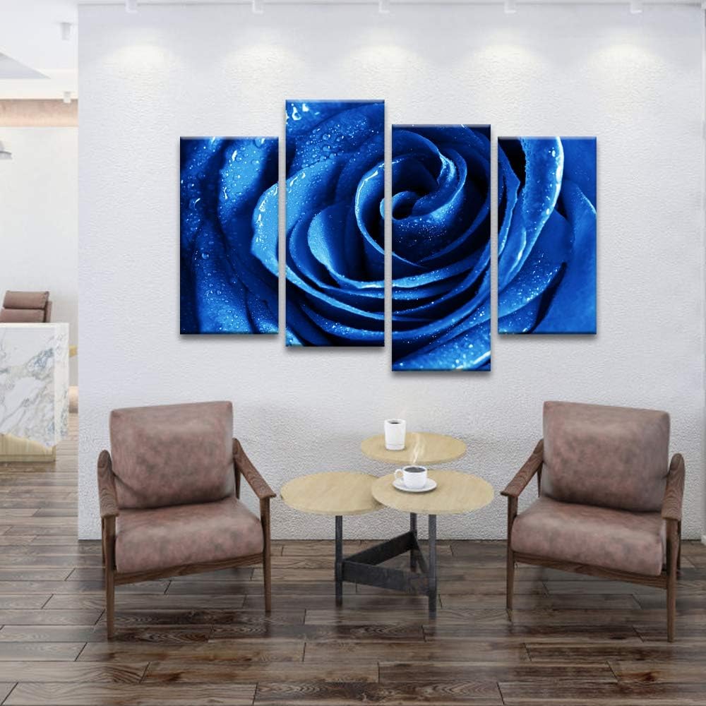 Wieco Art Blue Rose Canvas Prints Wall Art Abstract Romantic Flower Pictures Paintings for Living Room Bedroom Decorations Wall Decor Large 4 Piece Modern Stretched Artwork