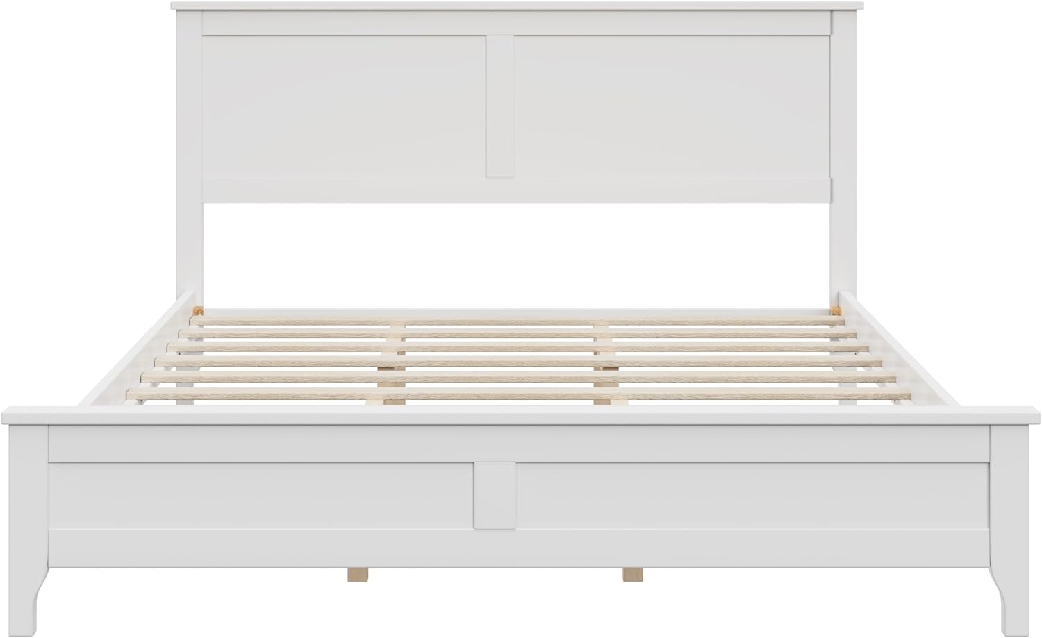 12 Inch Deluxe Queen Size Bed Frame with Headboard, Mid Century Retro Style White Wood Platform Beds Frames, No Box Spring Needed, 13 Strong Wooden Slat Support, Easy Assembly (White, Queen)