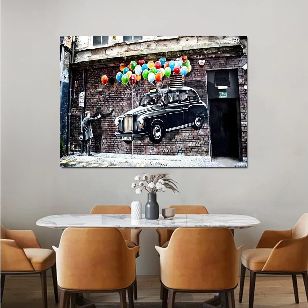 Framed Banksy Street Graffiti Wall Art Decor Large Abstract Pictures Canvas Painting Prints Colorful Modern Contemporary Poster Artwork Stretched for Wall Home Bathroom Bedroom Living Room Ready Hang (Framed Decor Art-012, 32x48inch (80x120cm))