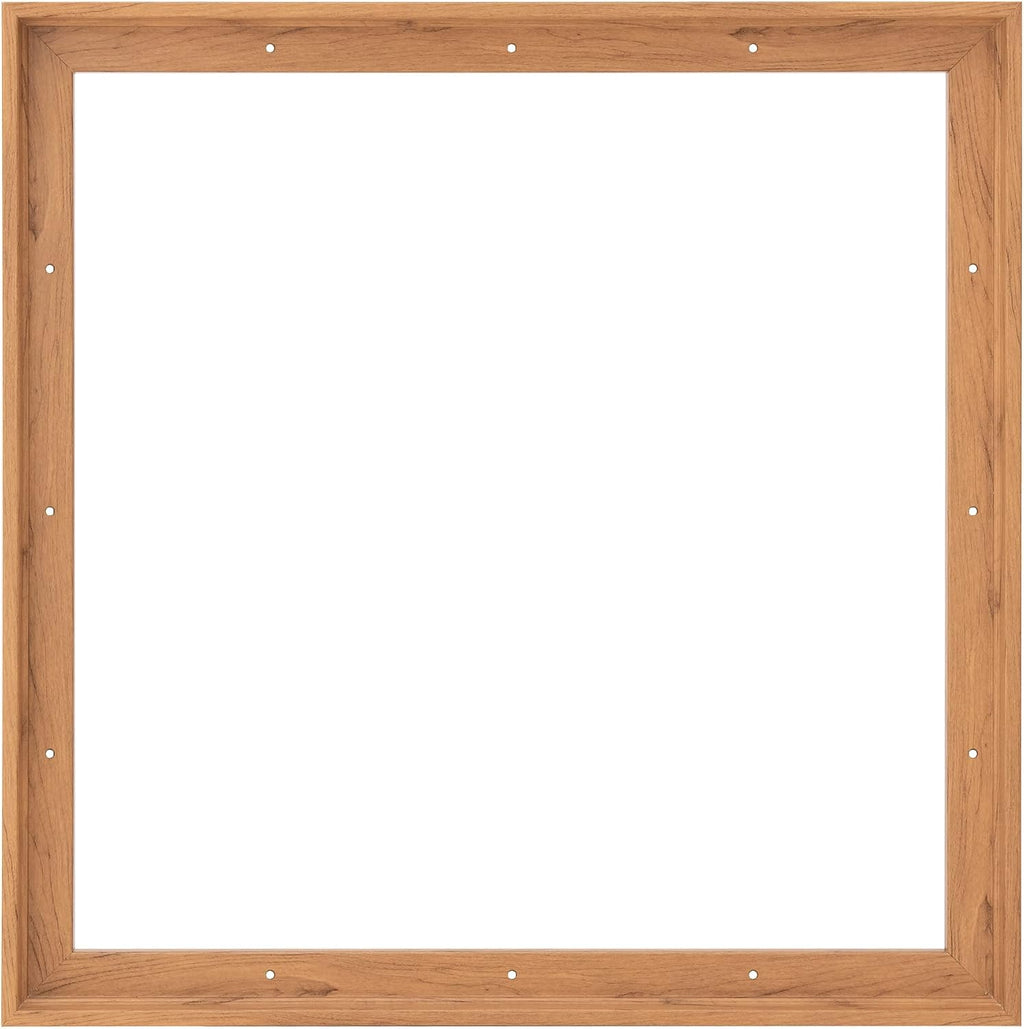Combo Pack: Floater Frame + 32x32 inch Stretched Canvas for Painting, 1-3/8' Thick Frame + 3/4' Deep Stretched Canvas with 12 oz Primed 100% Cotton Canvas Fabric (Natural Oak, 32 x 32 inch)