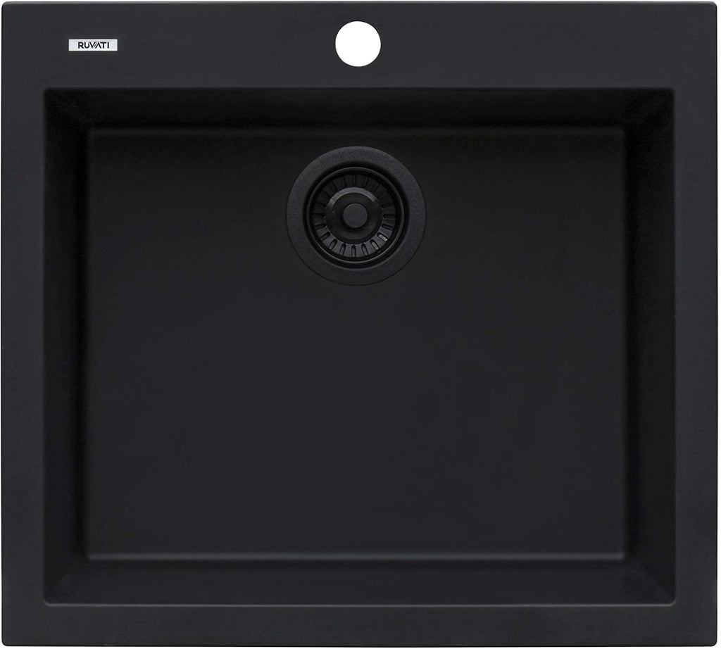 Ruvati 22 x 20 inch epiGranite Drop-in Topmount Granite Composite Quartz Single Bowl Wet Bar Prep Sink - Midnight Black - RVG1022BK