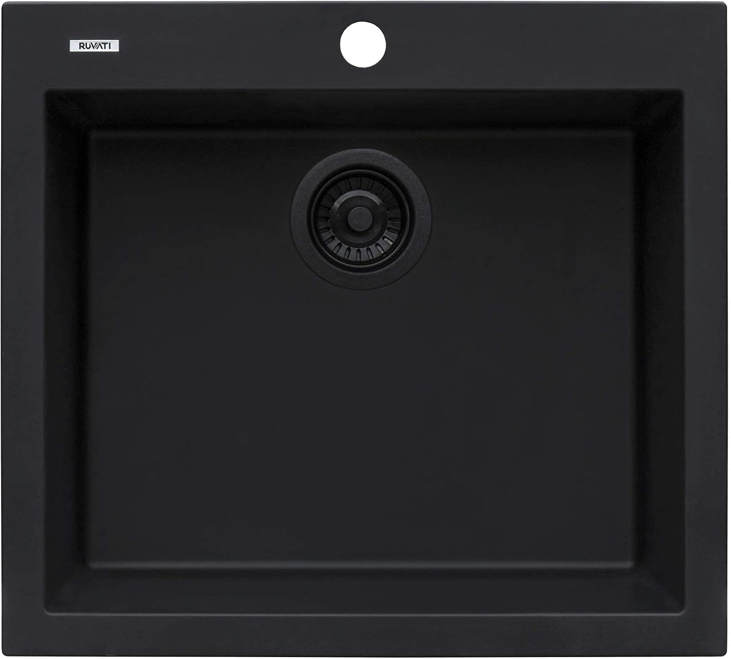 Ruvati 22 x 20 inch epiGranite Drop-in Topmount Granite Composite Quartz Single Bowl Wet Bar Prep Sink - Midnight Black - RVG1022BK