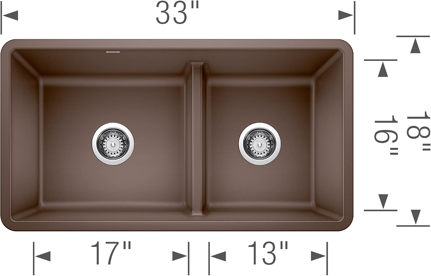 BLANCO 442528 Precis Silgranit 60/40 Double Bowl Reversible Undermount Kitchen Sink with Low Divide, Café