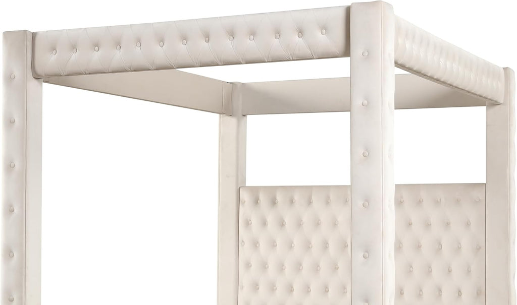 Luxurious Four Poster Full 4 Pc Vanity Bedroom Set Made with Wood in Cream