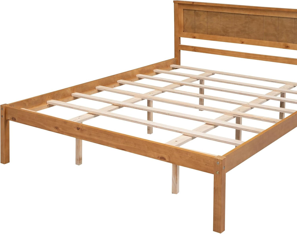 Queen Size Wood Bed Frame and Headboard, Modern Retro Brown Platform Beds Frames, Sturdy and Durable Design Rustic Wooden Bedroom Set, Easy Assembly, No Box Spring Needed (Oak, Queen)