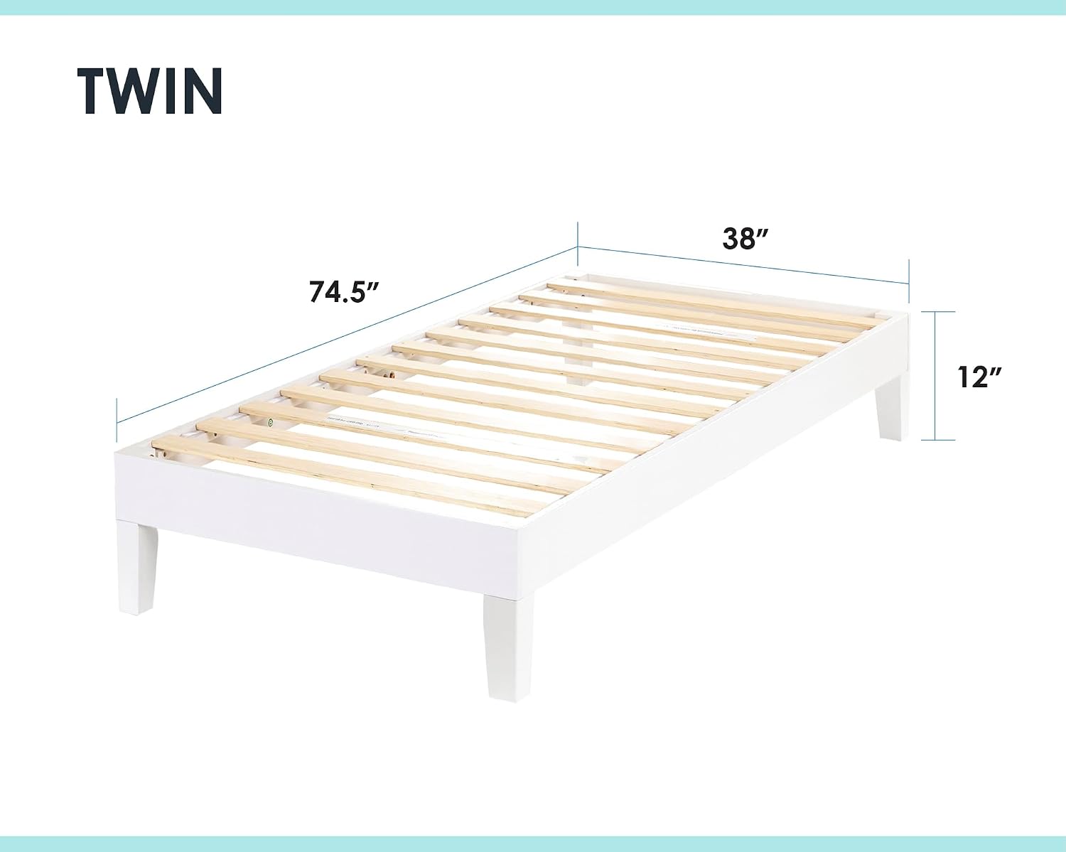 Mellow Naturalista Grand 12 Inch Solid Wood Platform Bed with Wooden Slats, Easy Assembly, Twin, White