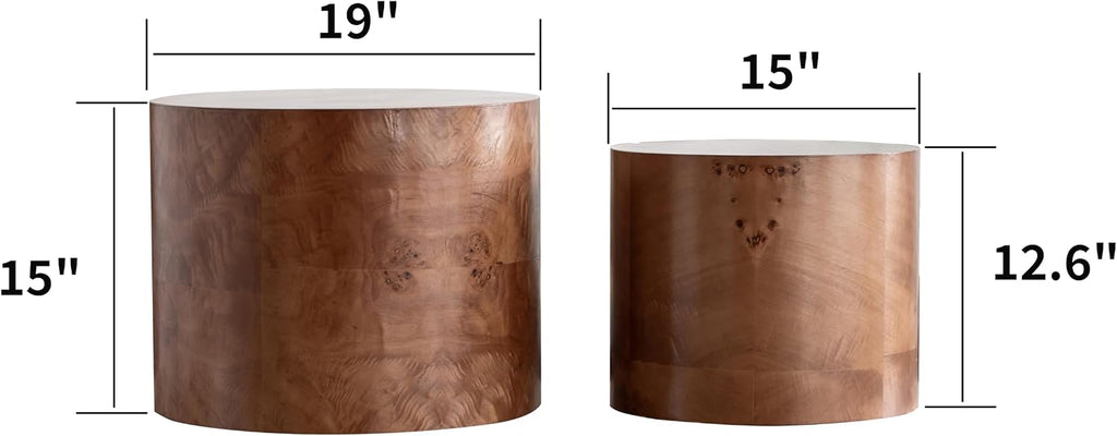 Nesting Coffee Table Set of 2, Modern Round Coffee Table Drum Side Table, Wooden Circle Accent Tables End Tables for Small Spaces Living Room Bedroom Office (Dark Brown)