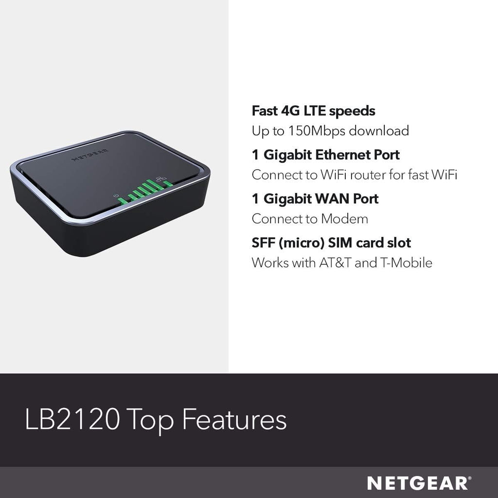 NETGEAR 4G LTE Modem with Two Gigabit Ethernet Ports – Instant Broadband Connection | Works with AT&T and Alternate Carriers (LB2120)