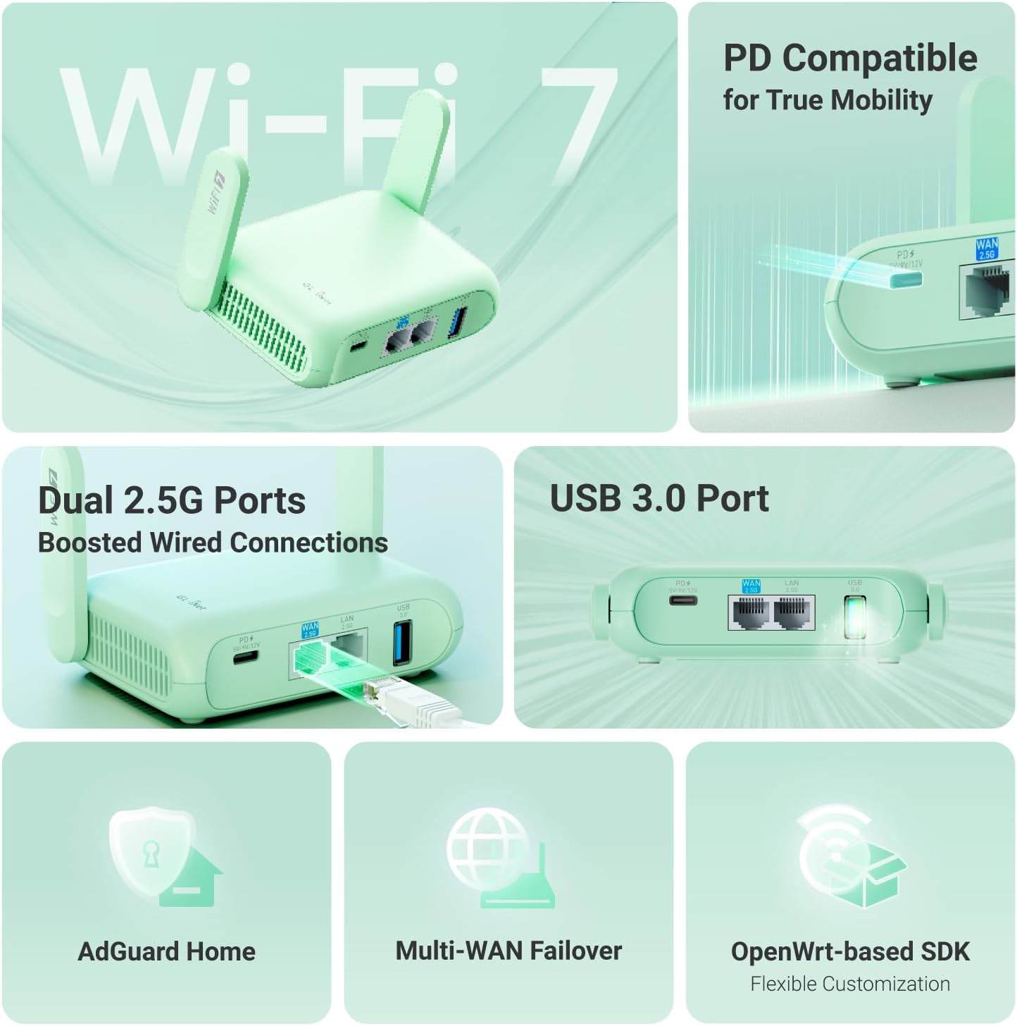 GL.iNet GL-MT3600BE (Beryl 7) Portable Travel Router & GL.iNet GL-BE6500 (Flint 3e) WiFi 7 Router