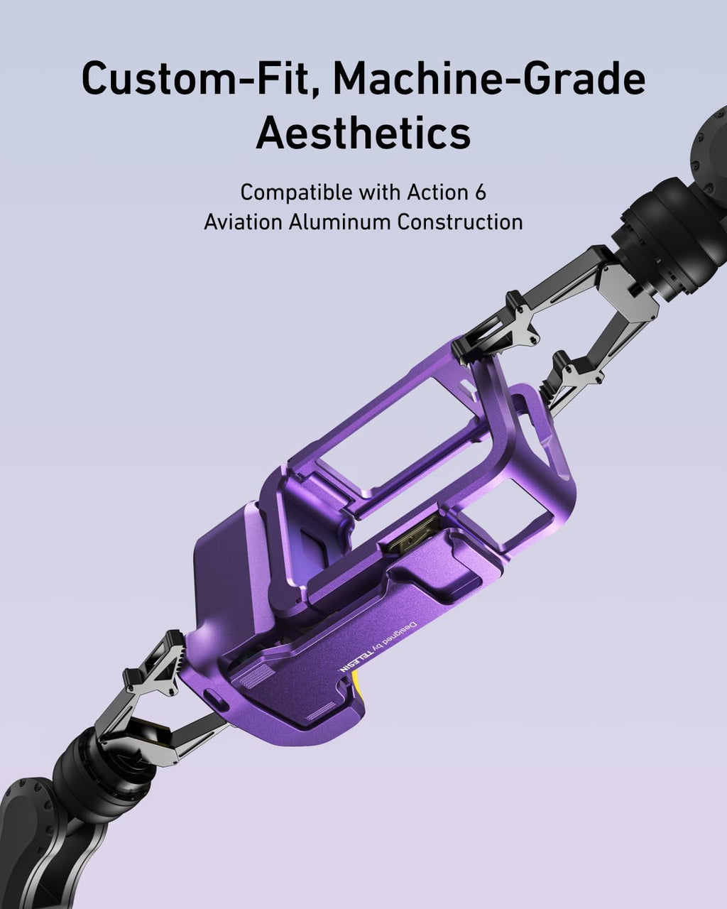 TELESIN Metal Aluminum Alloy Street Grip Kit for DJI Action 6 with Metal Cage Camera Grip Holder with Seesaw Shutter Button Aluminum Alloy Shell Backup TF Card Slot (Iridescent Purple-Gold)