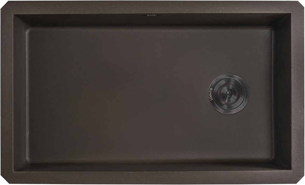 Ruvati 32 x 19 inch epiGranite Undermount Granite Composite Quartz Single Bowl Kitchen Sink - Espresso Brown - RVG2033ES