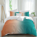 Gradient Green Orange Duvet Cover Set Queen Size 4 Pieces Modern Abstract Minimalist Teal Brown Ocean Beach Bedding Set with Zipper Closure,1 Comforter Cover 92x106 Inches 1 Flat Sheet&2 Pillow Cases