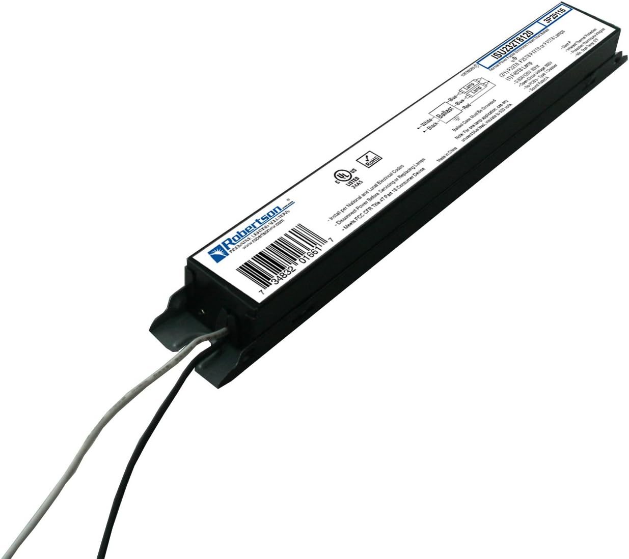 Robertson ISU232T8120 (2P20116) Electronic Fluorescent Ballast, for 1 or 2 T8 Fluorescent Lamps Between 17W-32W (F17T8 - F32T8) or 1 F40T8 Lamp, Instant Start, 120Vac Input, NPF, 60 Hz (Qty 10)