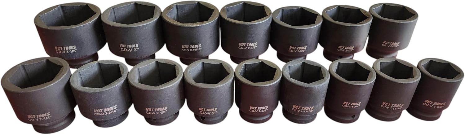 16pc 1' Drive Standard S.A.E. Jumbo Deep Impact Socket Set 1-5/8' - 3-1/8'