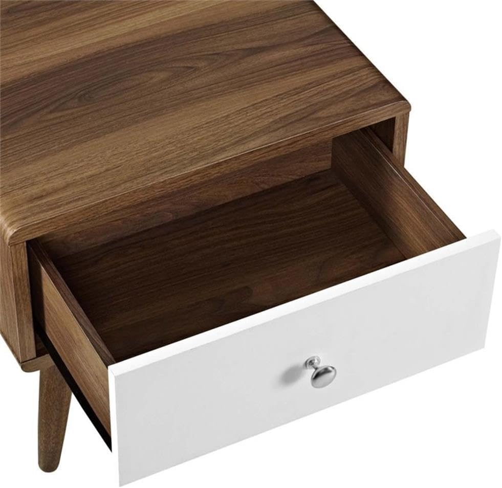 Pemberly Row Set of 2 Full Bed Frame in Black and Nightstand in Walnut/White