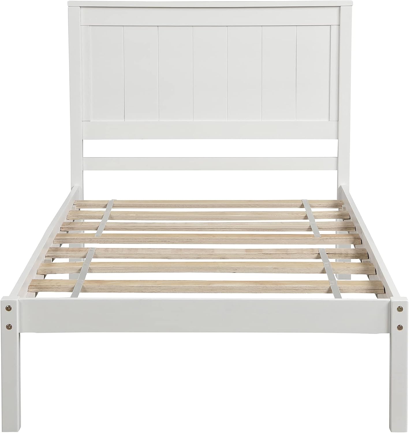 12 Inch Deluxe Twin Size Bed Frame with Headboard, Mid Century Retro Style White Wood Platform Beds Frames, No Box Spring Needed, 13 Strong Wooden Slat Support, Easy Assembly (White, Twin)