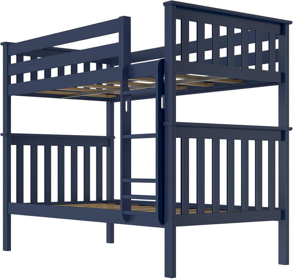 Plank+Beam Wooden Bunk Bed, Classic Twin Over Twin Platform Bed Frame with Ladder and Wood Slats for Adult, Space Saving Bed, Easy to Assemble, No Box Spring Needed, Blue