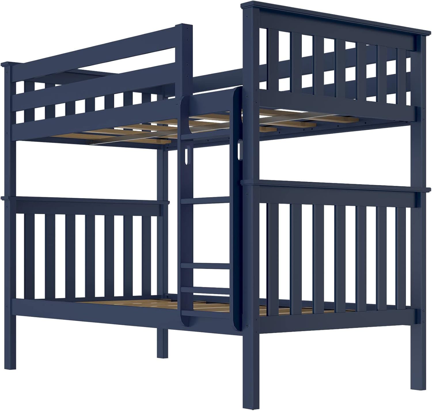 Plank+Beam Wooden Bunk Bed, Classic Twin Over Twin Platform Bed Frame with Ladder and Wood Slats for Adult, Space Saving Bed, Easy to Assemble, No Box Spring Needed, Blue