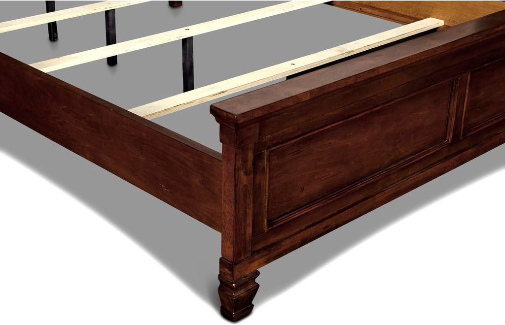 HomeStock Wood Panel Bed with Headboard - Modern Bedroom Furniture Full/Cherry Brown