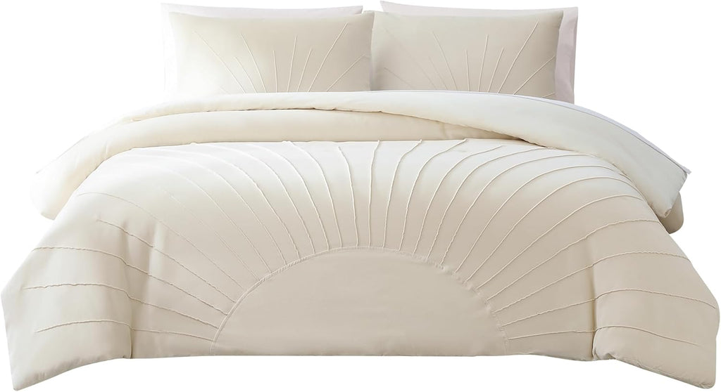 Lush Decor x Chuks Collins Solar Drift Velvet Comforter 3 Piece Set Queen Cream - Queen Comforter Set - Velvet Bedding Set - White Comforter - Sun Design - Luxury Bedding
