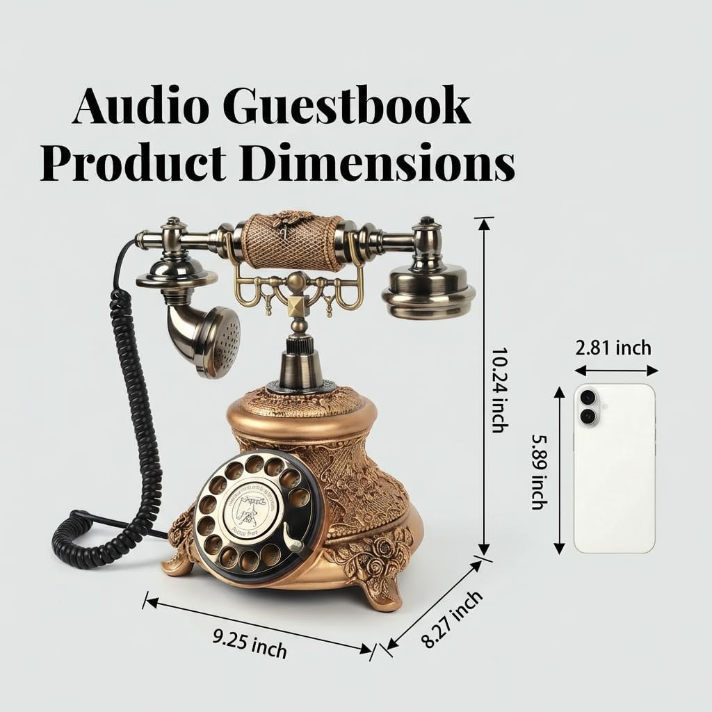 Audio Guest Book Wedding Phone, Audio Guestbook, Recording Wedding Phone Guest Book, Retro Design Perfect for Weddings/Anniversaries/Parties/Birthday/Graduation/Baby Shower/Retirement，Golden