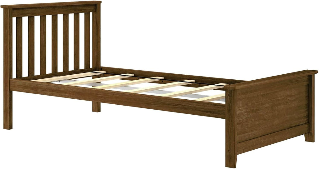Plank+Beam Solid Wood Twin Bed Frame, Platform Bed with Headboard, Walnut