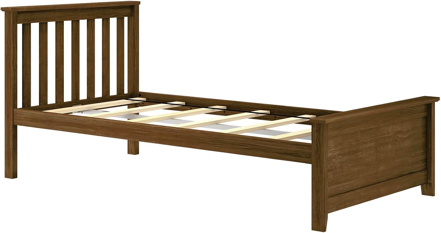 Plank+Beam Solid Wood Twin Bed Frame, Platform Bed with Headboard, Walnut