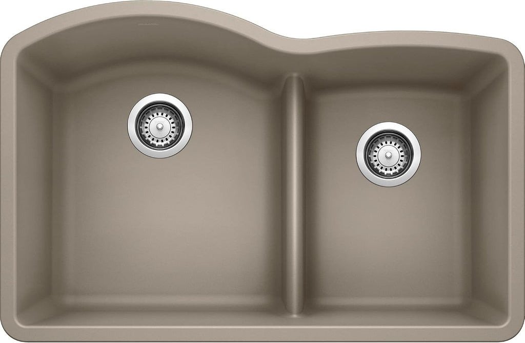 BLANCO, Truffle 441596 DIAMOND SILGRANIT 60/40 Double Bowl with Low Divide Undermount Kitchen Sink, 32' X 21'