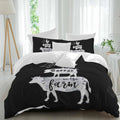 Prime Leader Retro Farm Duvet Cover Set Queen Size 4 Pieces Chicken Pig Cow Farmhouse Animal Black White Bedding Set with Zipper Closure, 1 Comforter Cover 92x106 Inches 1 Flat Sheet & 2 Pillow Cases