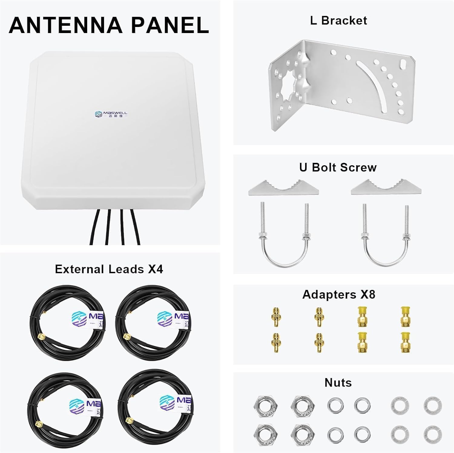 Maswell 4G LTE 5G Antenna, 10dBi High Gain 4X4 MIMO External Antenna, 600-9000MHz for 4G LTE 5G NR UWB Routers & Gateways for Vodafone O2 Three EE, WiFi 7 Ready, SMA-Male/TS9/RP-SMA (Full Kit)
