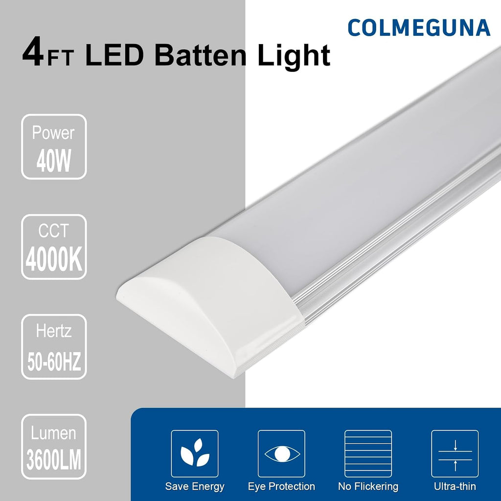 8 Packs 4FT LED Batten Light, Ultra-Thin Ceiling Surface Mounted Light, 40W, 4000K, IP20, LED Ceiling Lamp for Garage, Shop, Hallway, Office, Market, ver2
