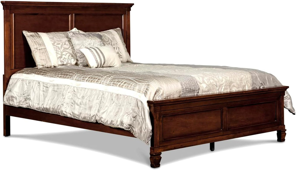 HomeStock Wood Panel Bed with Headboard - Modern Bedroom Furniture Full/Cherry Brown
