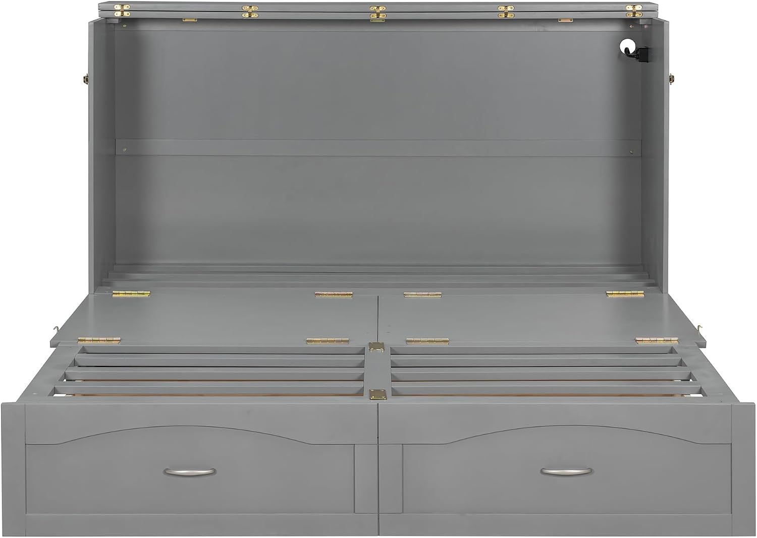 Queen Size Murphy Bed Wall Bed with Storage Drawer and a Set of Sockets & USB Ports, Space-Saving for Multipurpose Guest Room or Home Office, Gray