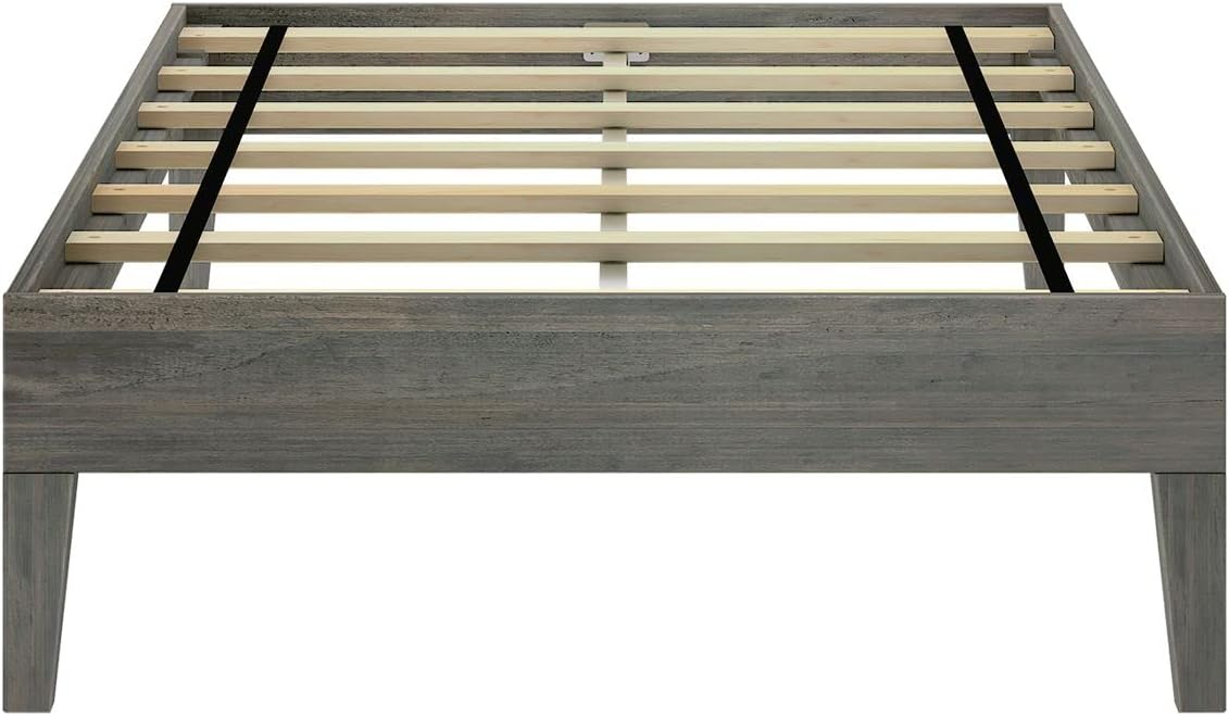 Plank+Beam Solid Wood Platform Bed Frame, Strong Wood Slat Support, No Box Spring Needed, Easy Assembly, Driftwood, Twin