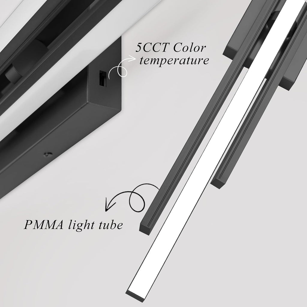 Modern LED Vanity Light 48 Inches Long Black LED Wall Light Over Vanity Mirror Hardwired Wall Mount Lighting Fixture 5CCT(3000K/3800K/4500K/5200K/6000K) Dimmable Bathroom Wall Mount Lighting
