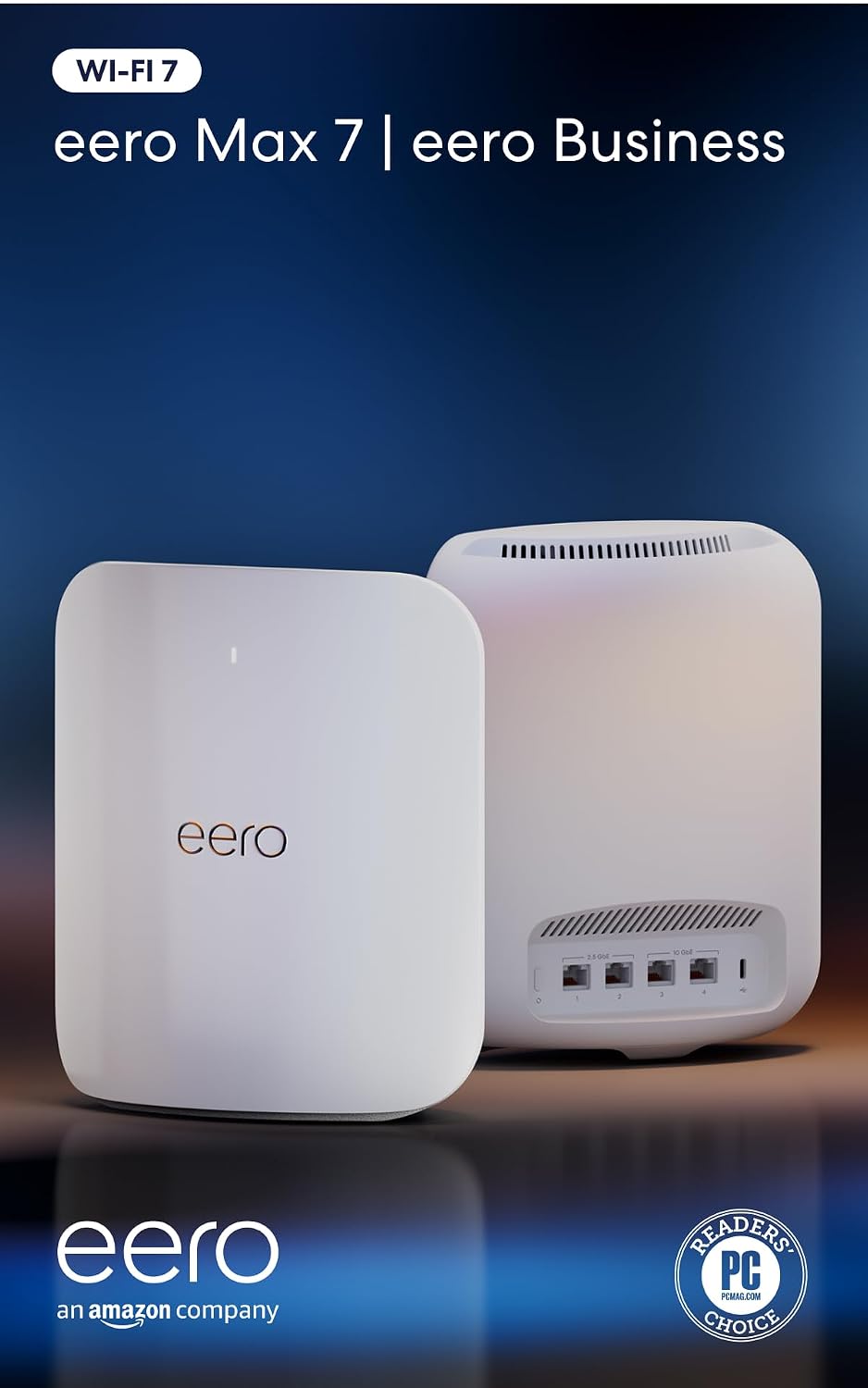 Amazon eero Max 7 mesh wifi system with 1 month free eero Business (auto-renews annually) - Supports internet plans up to 10 Gbps, Coverage up to 5,000 sq. ft., Connect 500+ devices, 2-pack