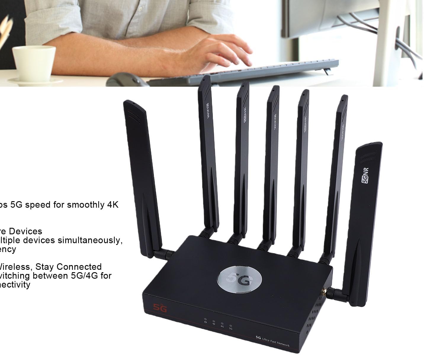 Yunseity WiFi 6 5G Router Dual SIM Cellular Gigabit Ethernet Router with Gigabit WAN LAN Ports for 4K Streaming and 100+ Devices Connectivity (US Plug)