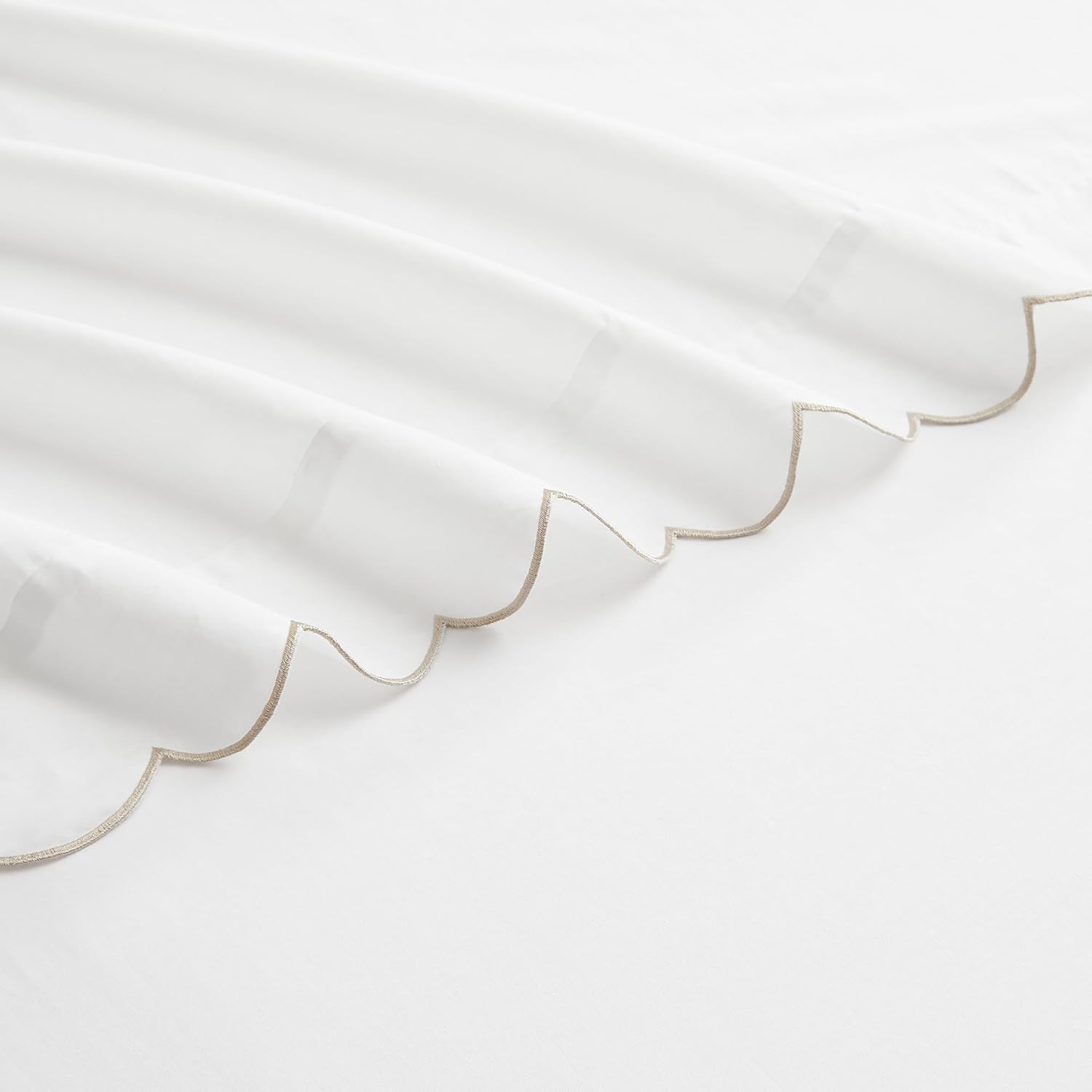 Lush Decor Coastal Chic Scalloped Edge Cotton Sheet Set 4 Piece Set King Neutral - White Sheets - Scallop Trim - Bed Sheets - Coastal Decor
