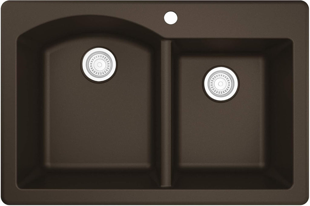 Karran 33' Drop-In/Top Mount Quartz Composite 1-Hole 60/40 Double Bowl Kitchen Sink in Brown