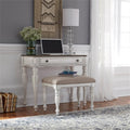 Liberty Furniture Magnolia Manor Makeup Vanity Accent Desk Set with Upholstered Bench European Traditional - Antique White & Weathered Bark