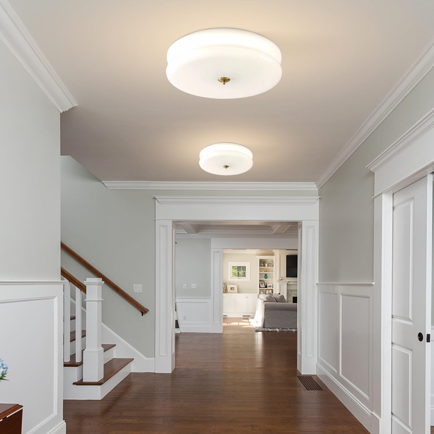 KCO Lighting Modern Hallway Ceiling Lights Milk White Glass Flush Mount Ceiling Light Large Round LED Ceiling Light with Remote Vintage Gold Bathroom Ceiling Lights