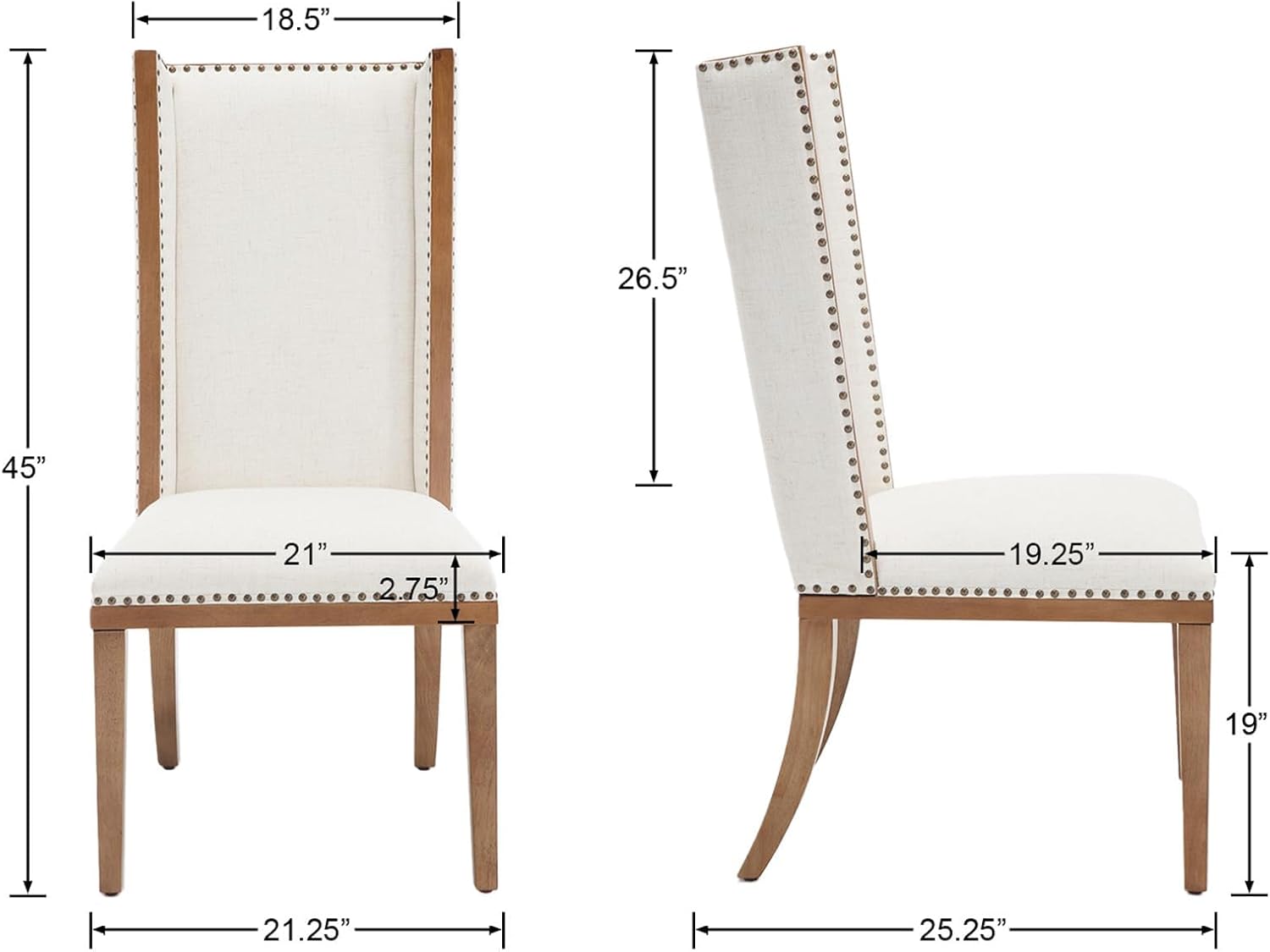 Wingback Dining Chairs Set of 2, Uphosltered Linen Kitchen Chairs with High Back, Solid Wood Accent Side Chair for Dining Room/Bedroom/Living Room, Linen White